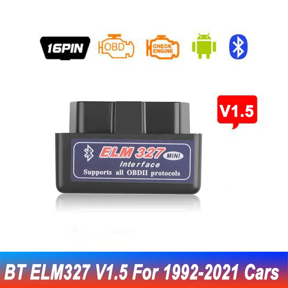 Bluetooth ELM327 OBD2 Scanner V1.5 V2.1 Car Diagnostic Tool – Check Engine Code Reader for Vehicle Diagnostics