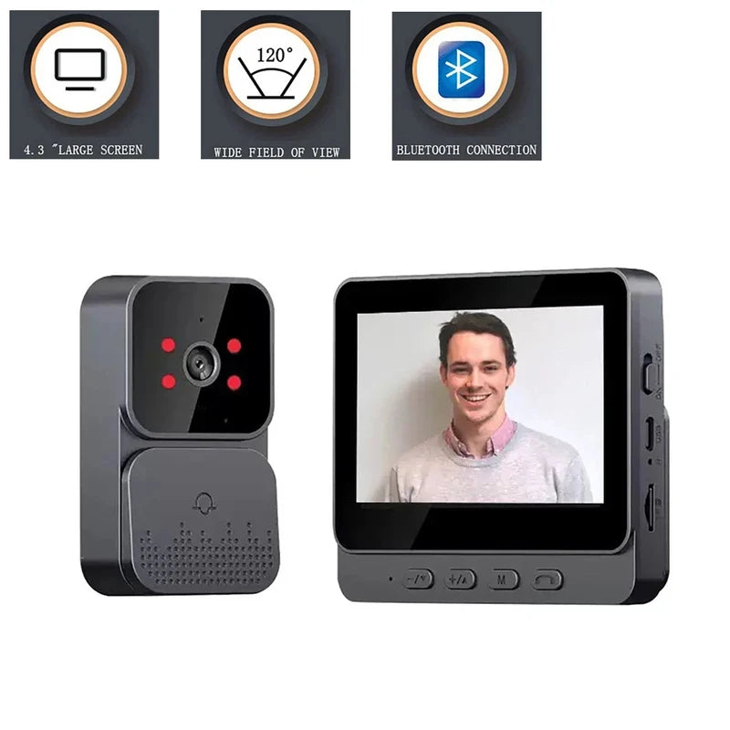 Smart WiFi Video Doorbell with 4.3-Inch HD Screen & Night Vision