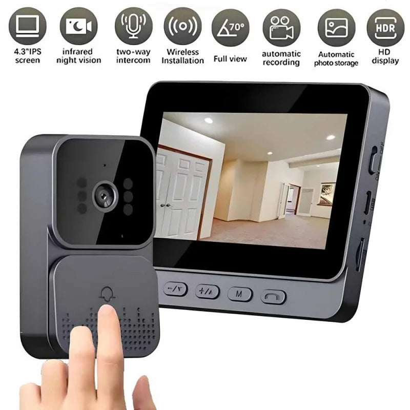 Smart WiFi Video Doorbell with 4.3-Inch HD Screen & Night Vision