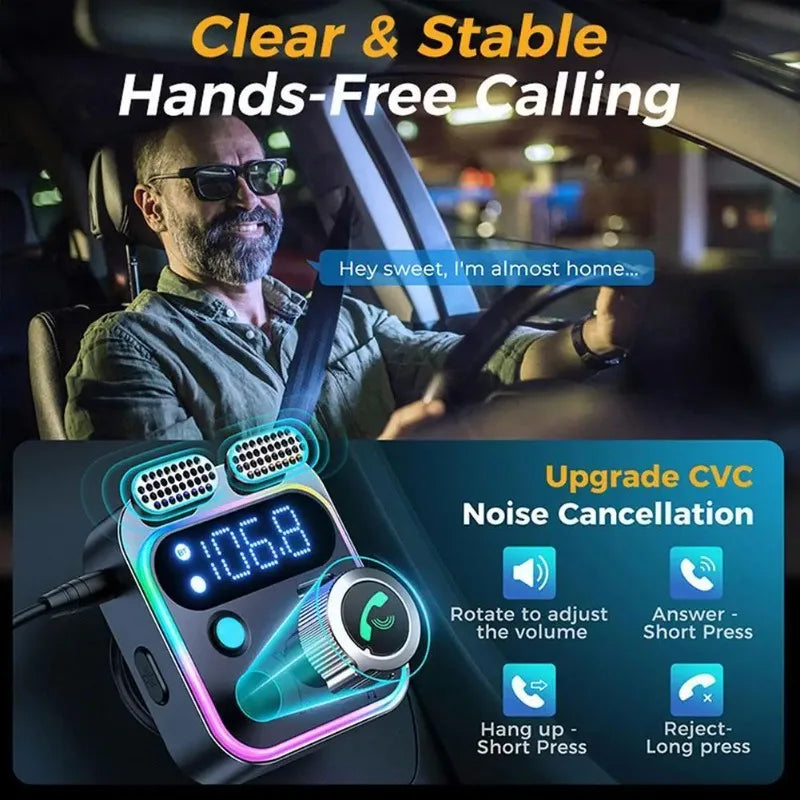 Bluetooth 5.3 Car FM Transmitter – 250W Fast Charging Adapter with 4 USB Ports & Type-C PD