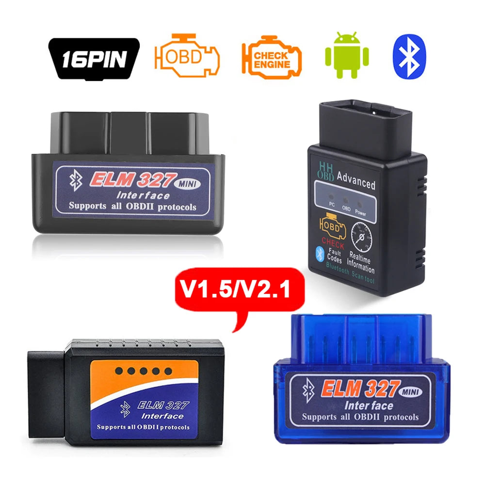 Bluetooth ELM327 OBD2 Scanner V1.5 V2.1 Car Diagnostic Tool – Check Engine Code Reader for Vehicle Diagnostics