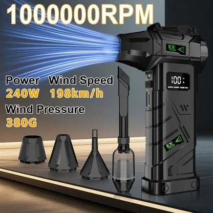 1000000RPM Brushless Turbo Air Blower – 380G High-Pressure Jet Fan with LED Light