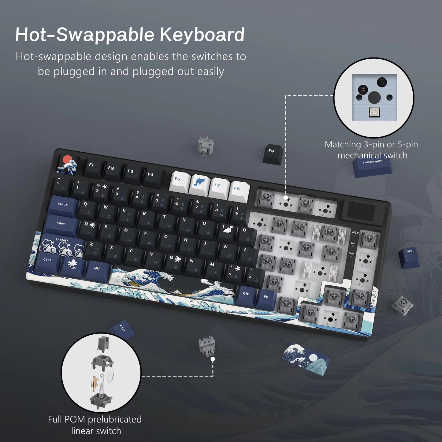 S-K80 Hot-Swap Mechanical Gaming Keyboard – 75% Custom RGB Layout