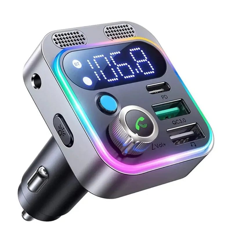 Bluetooth 5.3 Car FM Transmitter – 250W Fast Charging Adapter with 4 USB Ports & Type-C PD