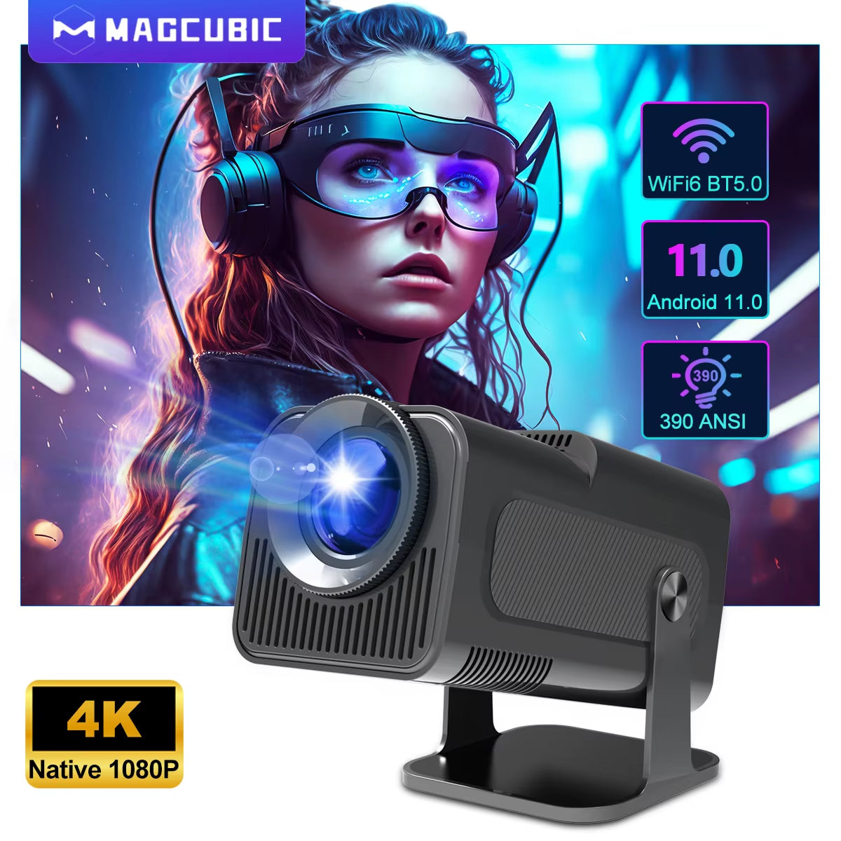 Native 1080P WiFi 6 Smart Projector with Bluetooth 5.0 – 150" Home Theater & Outdoor Cinema 🚀