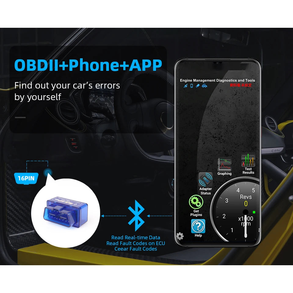 Bluetooth ELM327 OBD2 Scanner V1.5 V2.1 Car Diagnostic Tool – Check Engine Code Reader for Vehicle Diagnostics