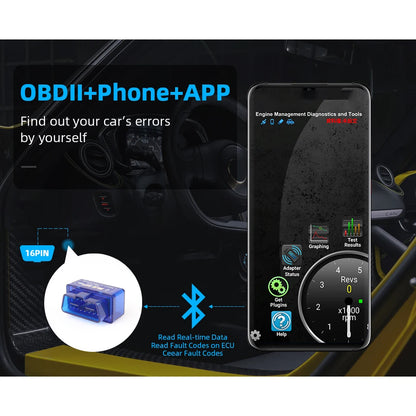 Bluetooth ELM327 OBD2 Scanner V1.5 V2.1 Car Diagnostic Tool – Check Engine Code Reader for Vehicle Diagnostics
