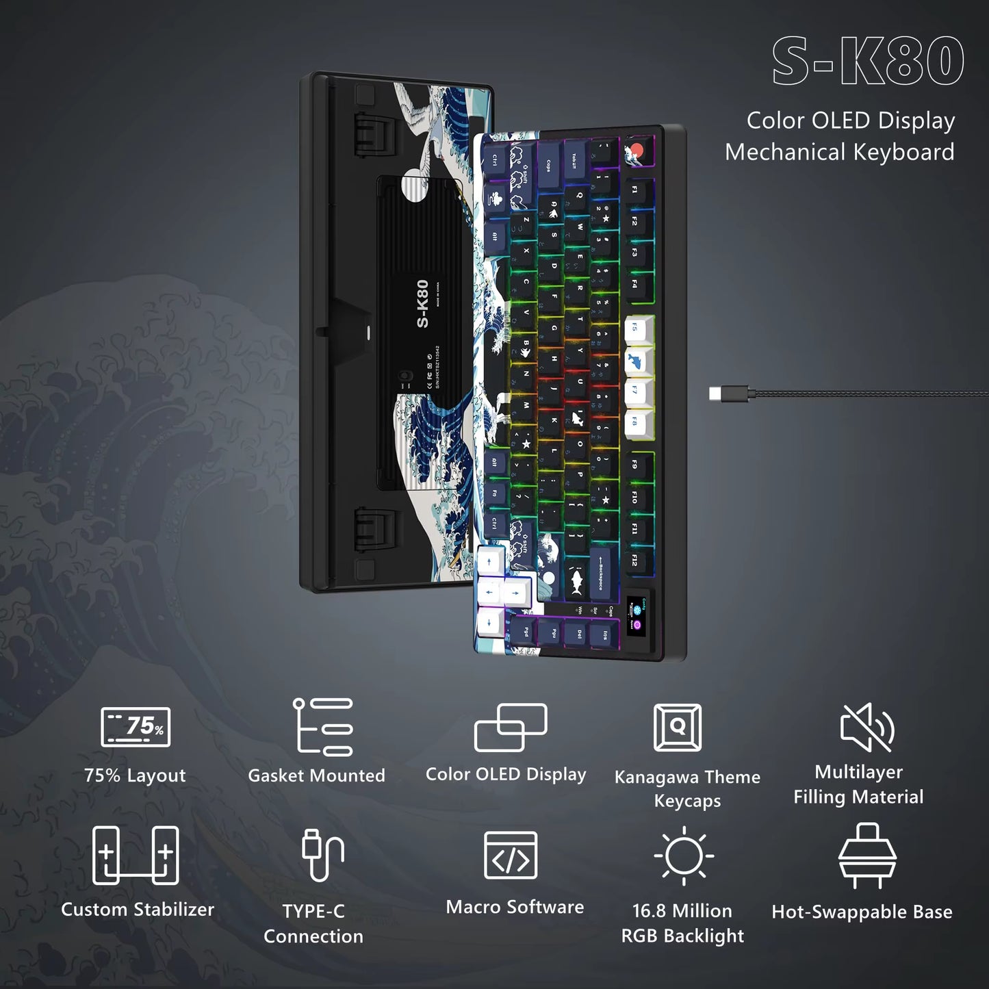 S-K80 Hot-Swap Mechanical Gaming Keyboard – 75% Custom RGB Layout
