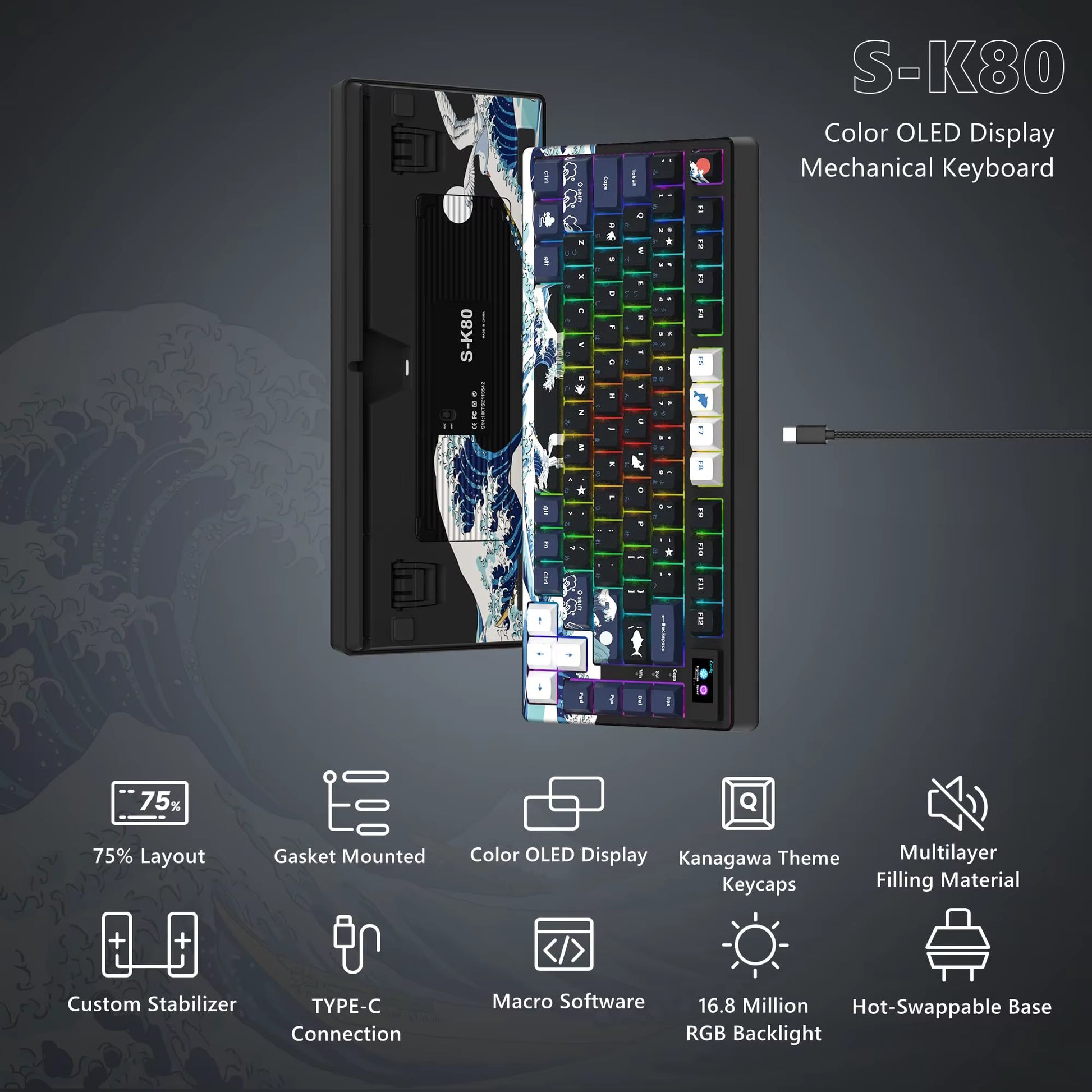 S-K80 Hot-Swap Mechanical Gaming Keyboard – 75% Custom RGB Layout