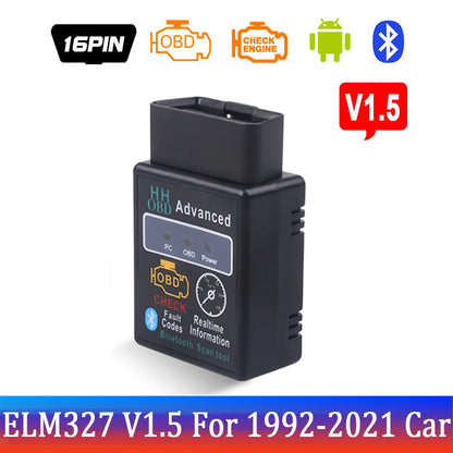 Bluetooth ELM327 OBD2 Scanner V1.5 V2.1 Car Diagnostic Tool – Check Engine Code Reader for Vehicle Diagnostics
