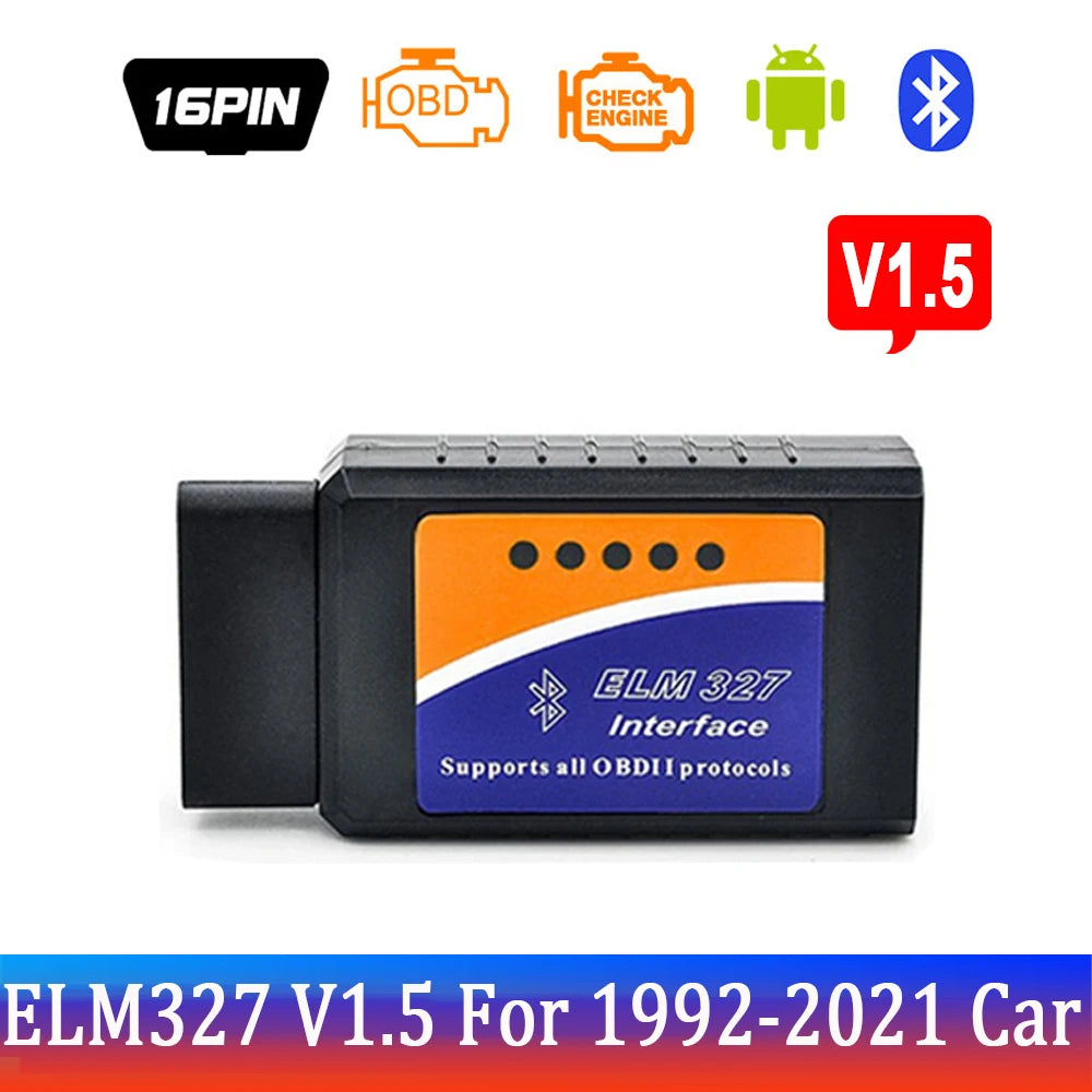 Bluetooth ELM327 OBD2 Scanner V1.5 V2.1 Car Diagnostic Tool – Check Engine Code Reader for Vehicle Diagnostics