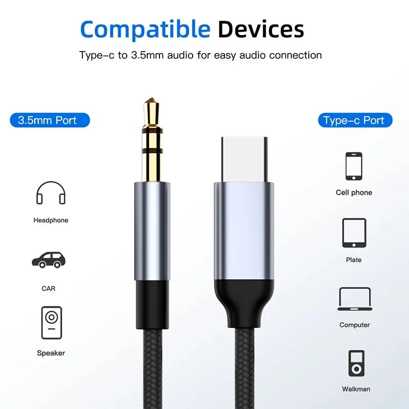 USB-C to 3.5mm AUX Audio Cable – Premium Headphone & Car Speaker Adapter