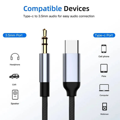 USB-C to 3.5mm AUX Audio Cable – Premium Headphone & Car Speaker Adapter